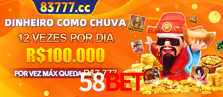 Banner do programa de recompensas Recomende para amigos do 58BET, detalhando os bônus por convidar amigos, com prêmios que chegam a R$288.888.