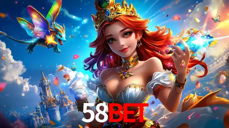 A princesa de um reino de fantasia mágico, com seu pequeno dragão, apresentando um mundo de prêmios encantados nos jogos de caça-níqueis do cassino 58BET.